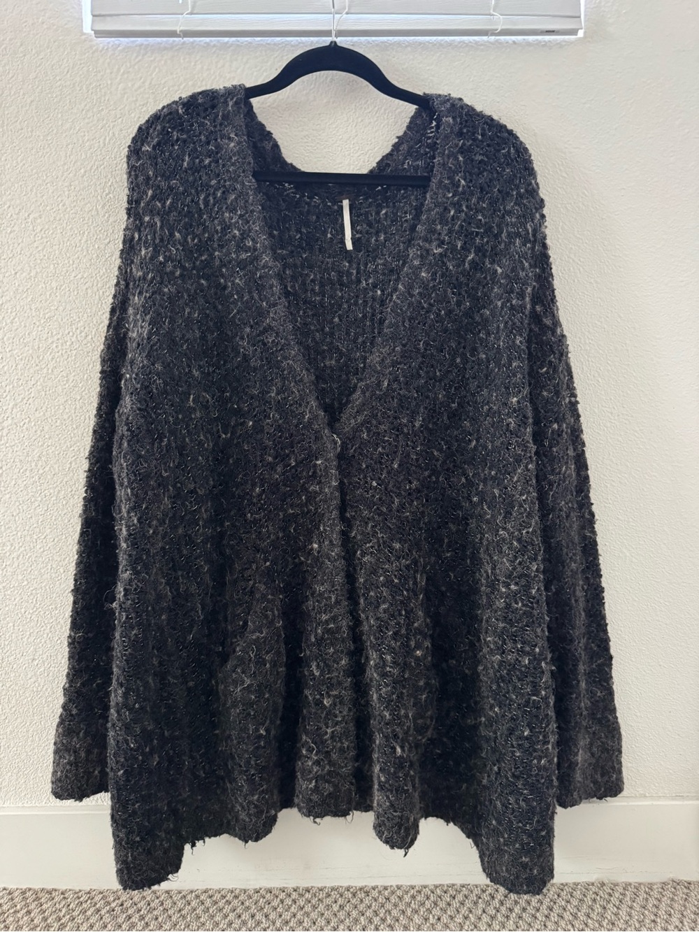 Free People Boucle Cardi oversized fuzzy black alpaca blend cardigan